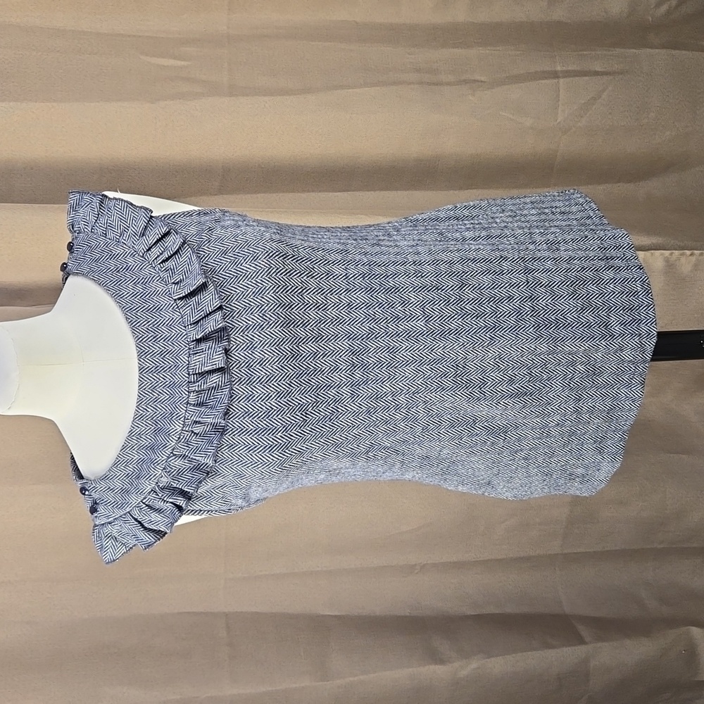 Ella Moss navy herringbone sleeveless ruffle knit top romantic feminine, size S